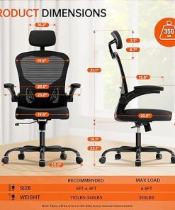 Ergonomic Office Chair Big and Tall, 350LBS Capacity, 6’5″ Tall Max, Home High Back Desk Chair for Long Hours Comfortable, Adjustable Lumbar Support and Headrest, Flip-up Arm and PU Wheels, Black 2