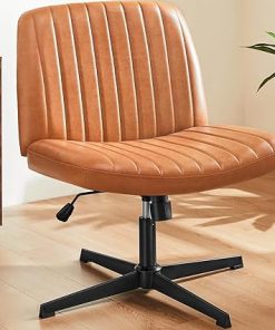 Deluxe Criss Cross Legged Office Chair PU Leather Adjustable Brown 2