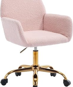 KCC Pink Faux Fur Vanity Chair for Teens and Women, Swivel Design 2