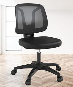Swivel No Arms Small Home Desk Chair Without Arms for Computer with Height Adjustable Lumber Support and Rotatoable Wheels for Small Spaces