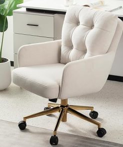 Comfy Plush Fabric Office Chair with Lumbar Support for Home Use 2