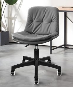 Comfy Armless PU Leather Desk Chair for Home Office and Makeup Use 2