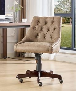Homtique Adjustable Swivel Desk Chair with Wooden Legs and Mid-Back Support