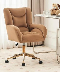 Modern Velvet Desk Chair with Gold Base 360 Swivel Adjustable Design