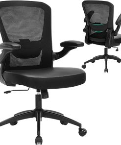 Ergonomic PU Leather Mesh Office Chair with Lumbar Support Wheels