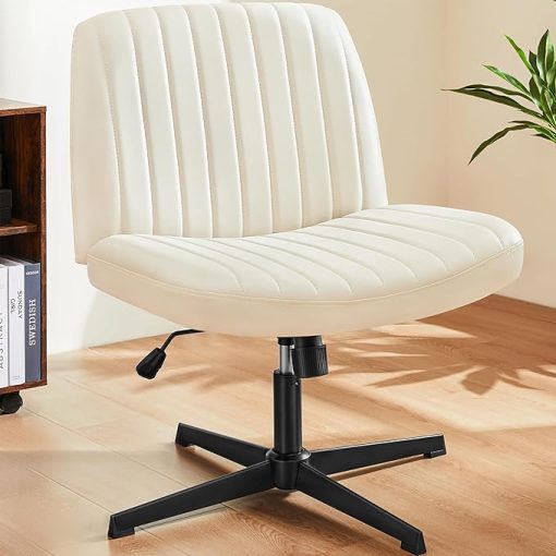 Criss Cross Armless Swivel Office Chair with Adjustable Height Beige - Image 2