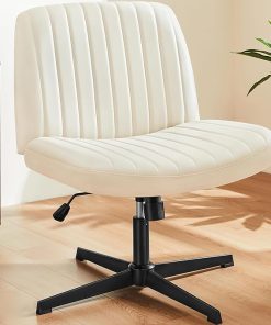 Criss Cross Armless Swivel Office Chair with Adjustable Height Beige
