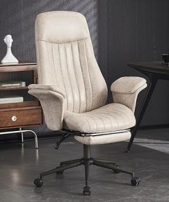 Ergonomic Height Adjustable Swivel Desk Chair with Ottoman in Cream