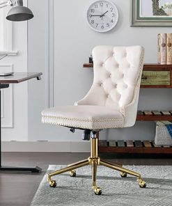 Velvet Adjustable Desk Chair with Wheels for Home or Office  
Wingback Velvet Desk Chair with Rivet Trim and Golden Base  
Armless Accent Chair for Bedroom Living Room or Office Use