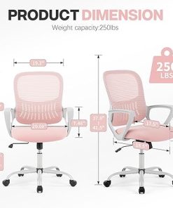 Ergonomic Rolling Office Chair with Adjustable Lumbar Support Pink 2