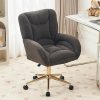 Faux Leather Swivel Desk Chair with Oak Legs for Small Spaces Green 3