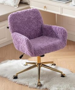 Comfy Purple Vanity Desk Chair with Adjustable Height and Gold Feet 2