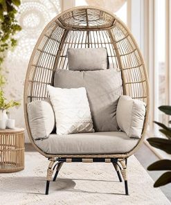 Heavy Duty 500 Lbs Capacity Oversized Wicker Egg Chair for Outdoors