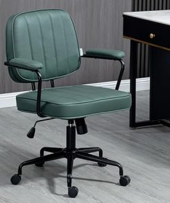 Mid Century PU Leather Desk Chair with Lumbar Support and Armrests 2