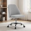 Adjustable Armless Home Office Chair PU Leather Walnut Wood 360° Swivel 3
