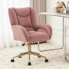 Brown Leather Swivel Desk Chair with Wood Legs for Home Office 4