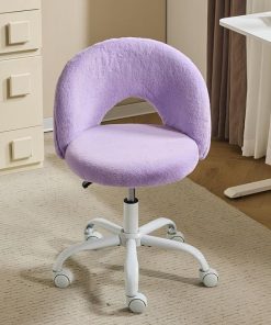 VINGLI Faux Fur Vanity Chair Adjustable Height for Girls Taro Purple