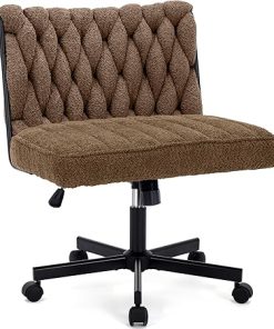 Modern Brown Armless Office Chair with Wheels and Wide Seat