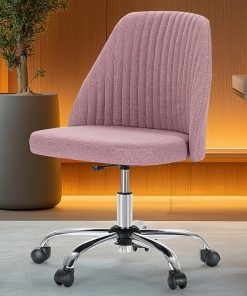 Modern Armless Office Desk Chair with Wheels in Pink for Home Use 2