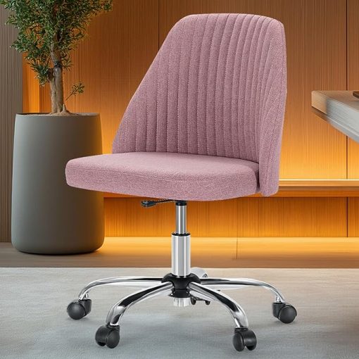 Modern Armless Office Desk Chair with Wheels in Pink for Home Use - Image 2