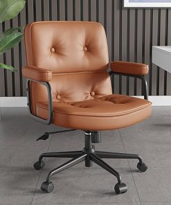 Modern Leather Office Chair with Wheels and Lumbar Support Adjusts