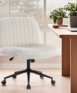 Criss Cross Office Chair with Wheels Armless Wide Teddy Fabric
