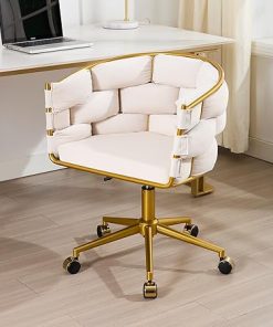 Stylish Beige Velvet Swivel Chair with Gold Base for Makeup Spa 2