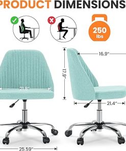 Teal Armless Office Chair Modern Fabric Swivel Rolling Desk Chair 2