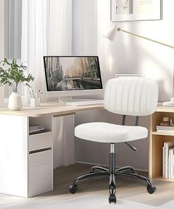 Ergonomic PU Leather Home Office Desk Chair Adjustable Height White 2