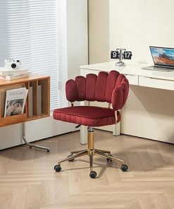 Rose Red Modern Velvet Office Desk Chair with Adjustable Height
