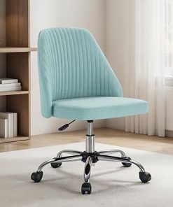 Teal Armless Office Chair Modern Fabric Swivel Rolling Desk Chair