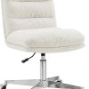 Zouron Swivel Desk Chair No Wheels Cotton Linen Office Chair Off White 3