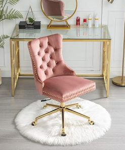 Modern Velvet Office Chair with Gold Base Adjustable Wingback Design