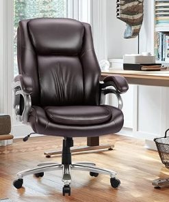 COLAMY Big and Tall Office Chair 400lbs Wide Seat PU Leather Brown