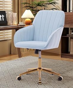 Baby Blue Velvet Swivel Chair High Back for Home Office and Study 2