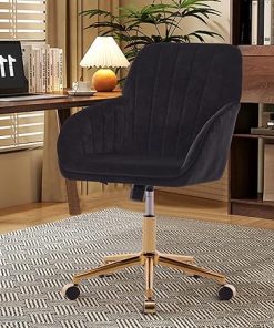 Modern Velvet Swivel Desk Chair with Gold Base for Home Office