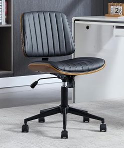Armless Adjustable Desk Chair with Walnut Backrest for Small Spaces