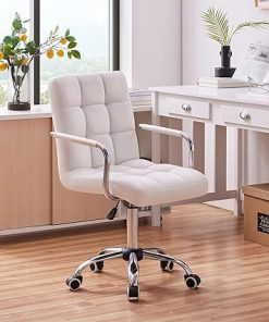 Yaheetech White Office Chair with Wheels Armrests Adjustable 360° Swivel 2