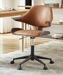 Mid Century Faux Leather Swivel Desk Chair with Adjustable Height 2