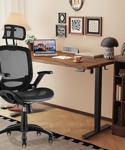 GABRYLLY Ergonomic Office Chair with Flip-up Arms, Standing Desk 55x24in,Rustic Brown 2