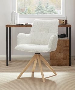 Zouron Swivel Desk Chair Upholstered Oak Wood Legs Modern Design 2
