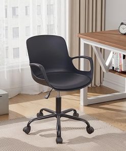 VECELO Mid-Back Desk Chair with Armrests, Adjustable Height, Black 2